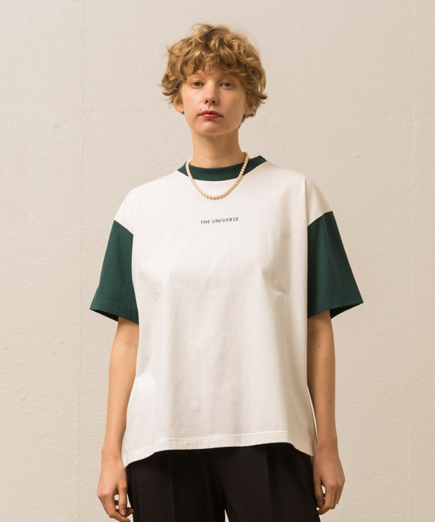Printed Ringer T-Shirt(The Universe) - WHITE/GREEN