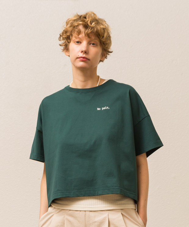 High Gauge Jersey Cropped T-Shirt ( No Pain ) - GREEN