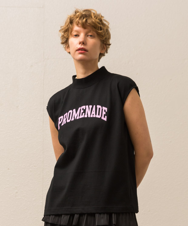 Embroidery French Sleeve T-Shirt ( Romenade ) - BLACK