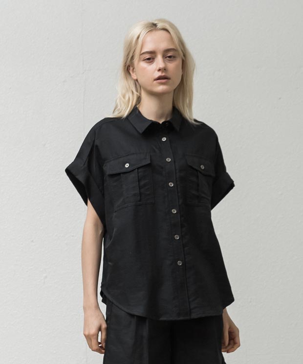 French Sleeves Safari Shirt - BLACK