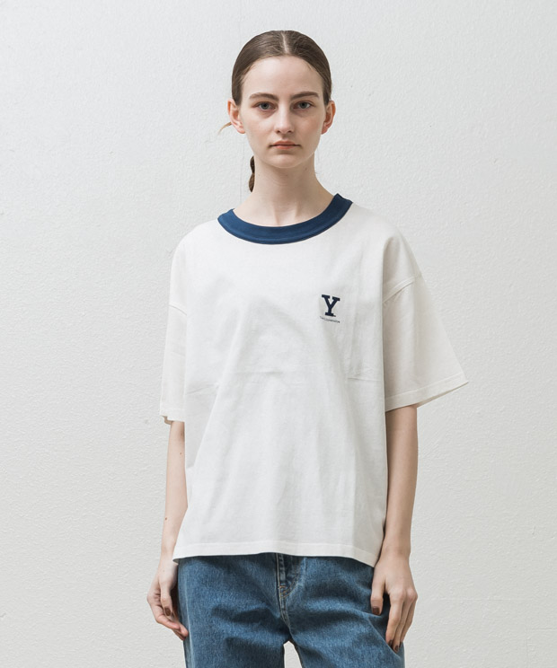 Double Binder Neck Printed T-Shirt (Yale University) - WHITE