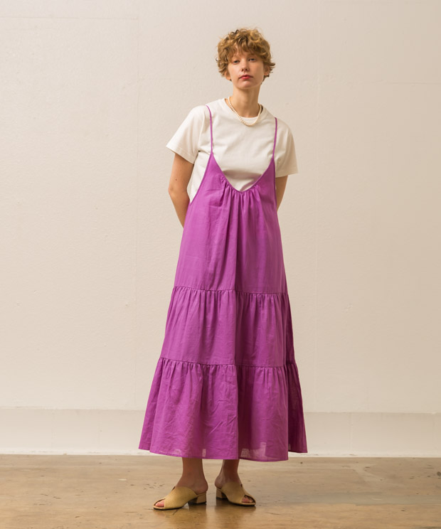 Cotton Linen Tiered Camisole Dress - PINK