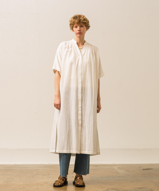 Cotton Maxi Gather Dress - WHITE