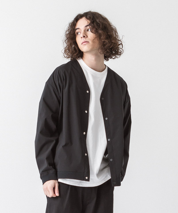 Taslan Stretch Taffeta Cardigan - BLACK