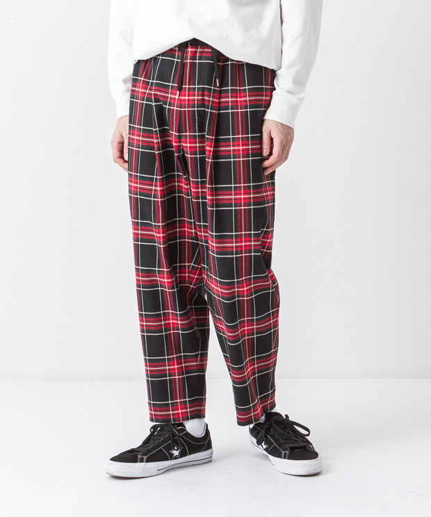 Tartan Check Stretch Easy Pants - BLACK