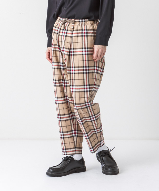 Tartan Check Stretch Easy Pants - BEIGE