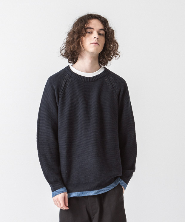 Cotton Linen Rib Line Knit - NAVY