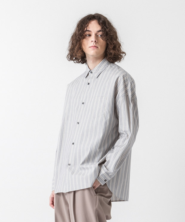 Typewriter Striped Dropped Shoulders Shirt - NAVY