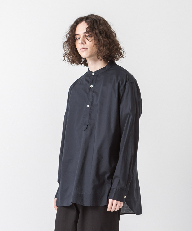 60 Lawn Band Collar Shirt - NAVY