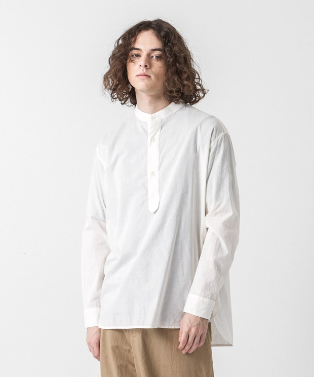 60 Lawn Band Collar Shirt - NATURAL