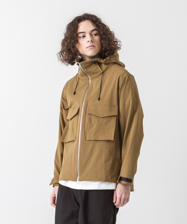 Back Pique Hooded Military Jacket - BEIGE