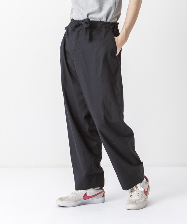 Cotton Linen Easy Pants - BLACK