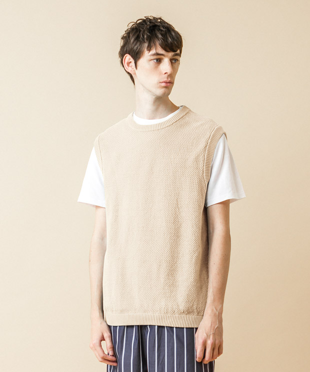 High-Twist Pique Knit Vest - NATURAL