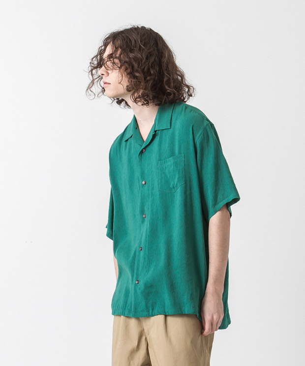 Linen Viscose Open Collar Shirt - GREEN