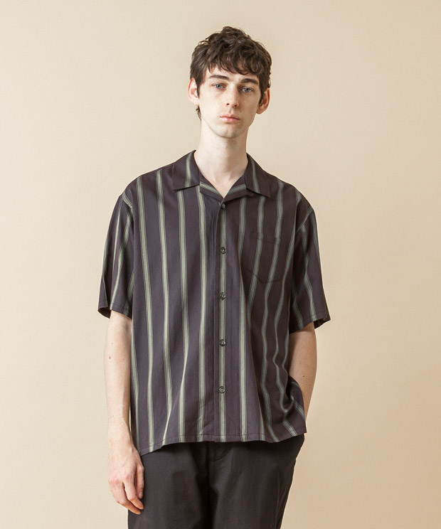 C/R Striped Open Collar Shirt - CHARCOAL