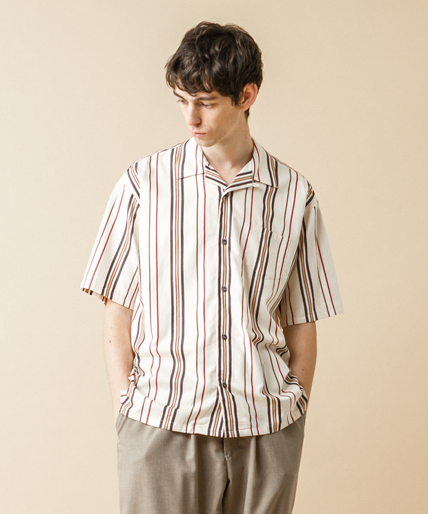 C/R Striped Open Collar Shirt - NATURAL