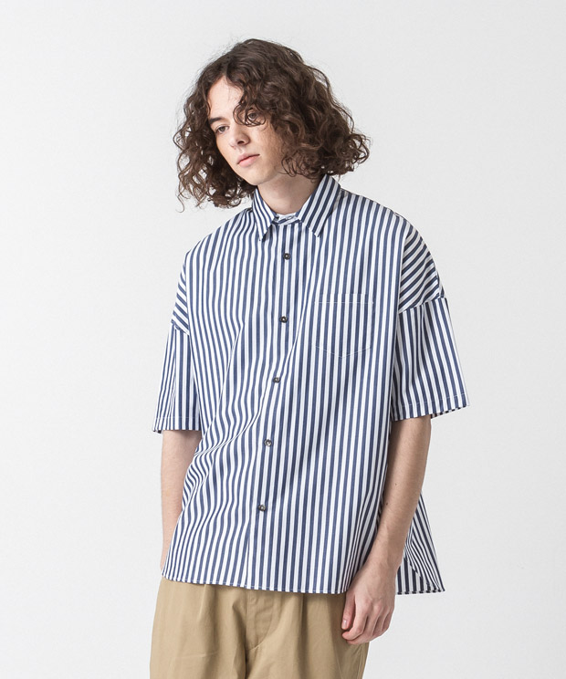 Striped Dropped Shoulders Shirt - NAVY/WHITE
