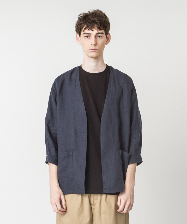 Linen Buttonless Shirt Cardigan - NAVY