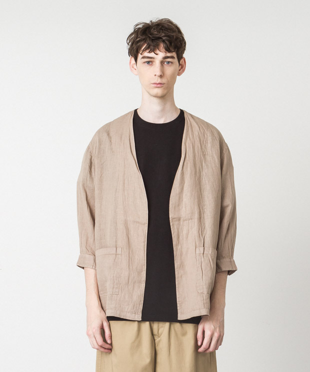 Linen Buttonless Shirt Cardigan - BEIGE