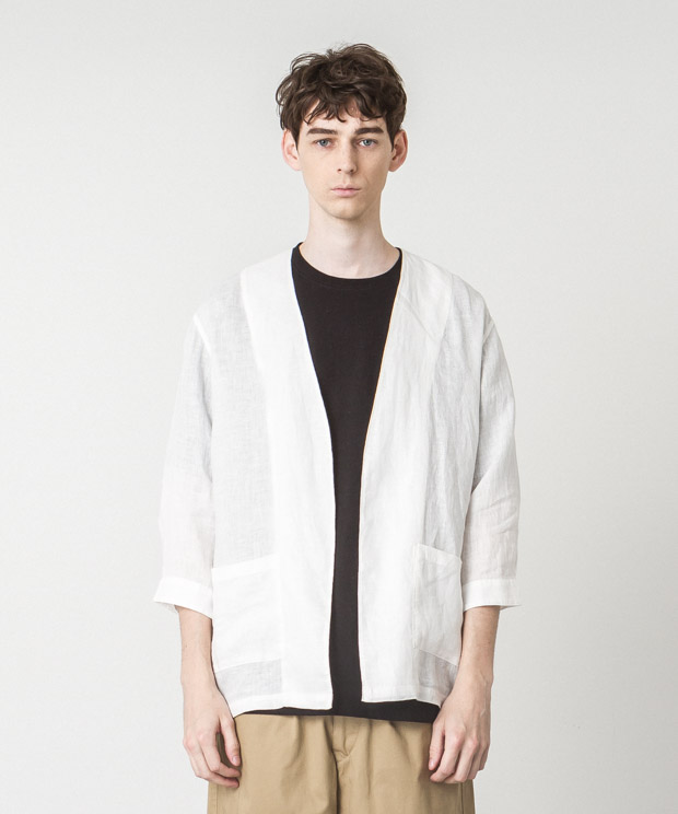 Linen Buttonless Shirt Cardigan - WHITE