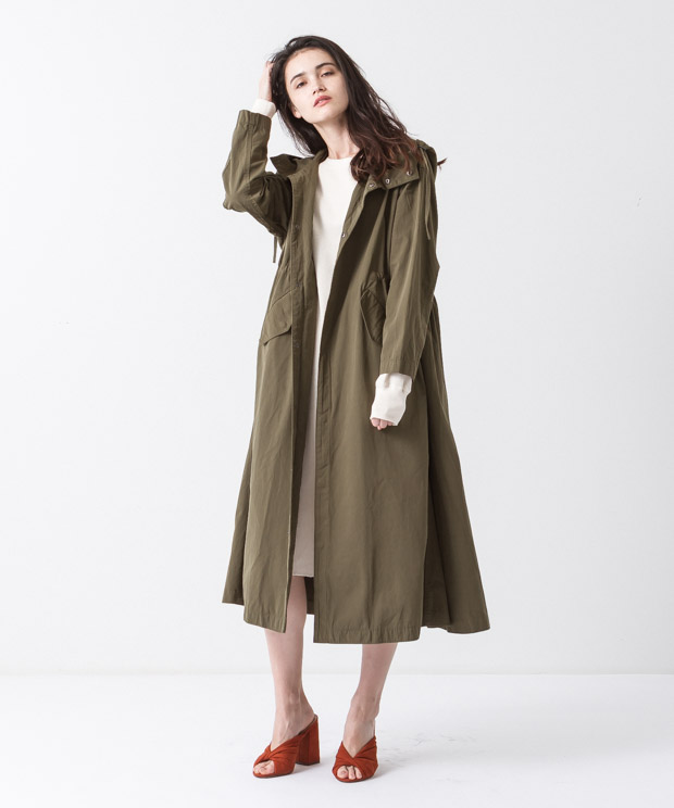 Tussah Hooded Coat - KHAKI