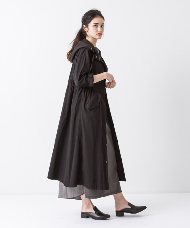 Tussah Hooded Coat - BLACK