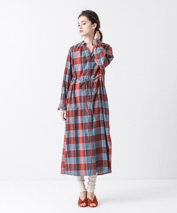 Madras Check Maxi Gown - ORANGE