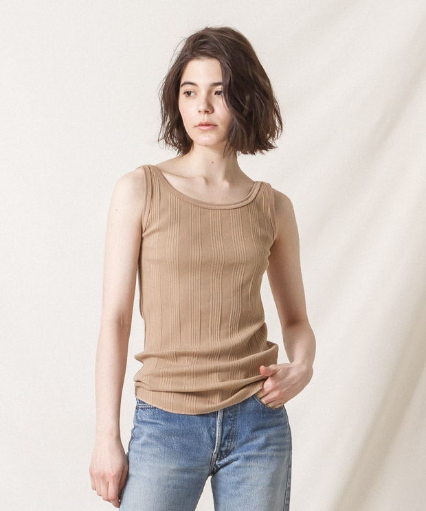 Back Opened Bare Ribbed Tank Top  - CAMEL