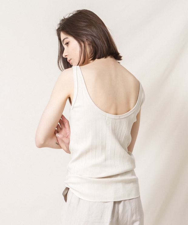 Back Opened Bare Ribbed Tank Top - IVORY