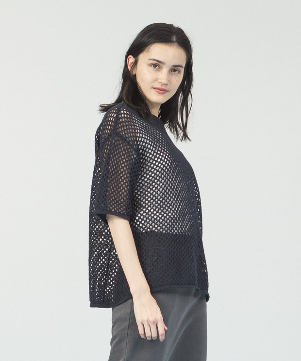 Cotton Linen Mesh Pullover  - CHARCOAL