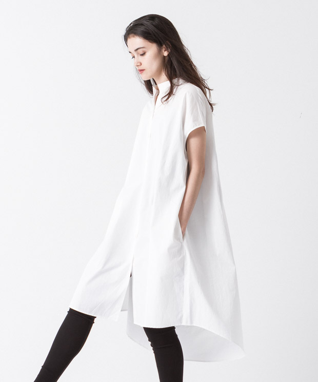 Flare Silhouette Shirt Dress - WHITE